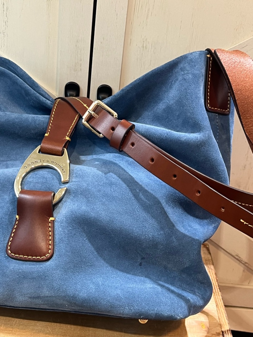Dooney & Bourke Blue Suede Slouchy Hobo Shoulder Bag Leather Accents - Picture 7 of 13
